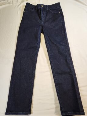 Express Women's Slim High Rise Stretch Straight Jeans Dark Blue Denim